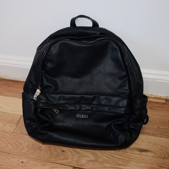GUESS BLACK LEATHER BACKPACK - Picture 1 of 3